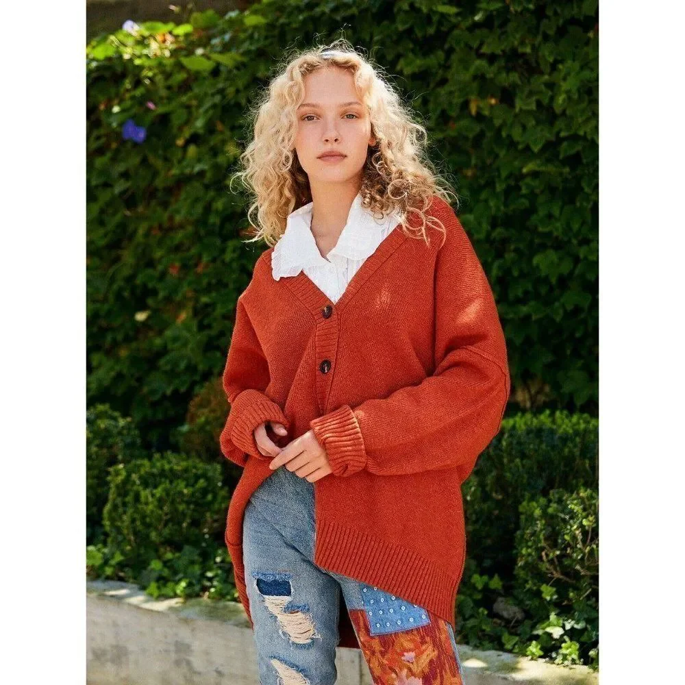 NWT FREE PEOPLE Sz M EAST SIDE OVERSIZED CARDIGAN CARDI SWEATER IN NEUTRAL